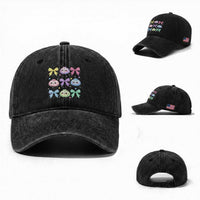Kawaii Dumpling and Bows Aesthetic Graphic Washed Cotton Baseball Cap Cute Pastel Bao Dim Sum Coquette Aesthetic