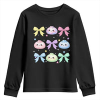 Kawaii Dumpling and Bows Aesthetic Graphic Youth Sweatshirt Cute Pastel Bao Dim Sum Coquette Aesthetic