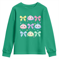 Kawaii Dumpling and Bows Aesthetic Graphic Youth Sweatshirt Cute Pastel Bao Dim Sum Coquette Aesthetic
