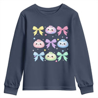 Kawaii Dumpling and Bows Aesthetic Graphic Youth Sweatshirt Cute Pastel Bao Dim Sum Coquette Aesthetic
