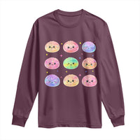 Kawaii Glitter Dumpling Face Grid Graphic Long Sleeve Shirt Cute Pastel Bao Emoji Expressions