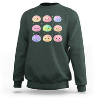 Kawaii Glitter Dumpling Face Grid Graphic Sweatshirt Cute Pastel Bao Emoji Expressions