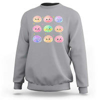 Kawaii Glitter Dumpling Face Grid Graphic Sweatshirt Cute Pastel Bao Emoji Expressions