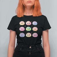 Kawaii Glitter Dumpling Face Grid Graphic T Shirt For Women Cute Pastel Bao Emoji Expressions