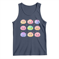 Kawaii Glitter Dumpling Face Grid Graphic Tank Top Cute Pastel Bao Emoji Expressions