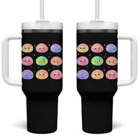 Kawaii Glitter Dumpling Face Grid Graphic Tumbler With Handle Cute Pastel Bao Emoji Expressions
