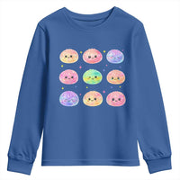 Kawaii Glitter Dumpling Face Grid Graphic Youth Sweatshirt Cute Pastel Bao Emoji Expressions