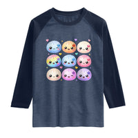 Kawaii Glitter Dumpling Bao Dim Sum Graphic Raglan Shirt Cute Pastel Foodie Squishy Hearts and Flowers