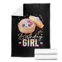Kawaii Birthday Girl Glitter Dumpling Graphic Throw Blanket Cute Pink Bow Dim Sum Party Gift