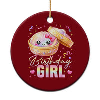 Kawaii Birthday Girl Glitter Dumpling Graphic Ceramic Ornament Cute Pink Bow Dim Sum Party Gift