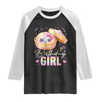 Kawaii Birthday Girl Glitter Dumpling Graphic Raglan Shirt Cute Pink Bow Dim Sum Party Gift