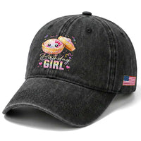 Kawaii Birthday Girl Glitter Dumpling Graphic Washed Cotton Baseball Cap Cute Pink Bow Dim Sum Party Gift