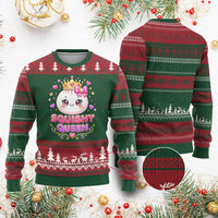 Squishy Queen Kawaii Glitter Dumpling Graphic Ugly Christmas Sweater Cute Tiara Crown and Pink Bow