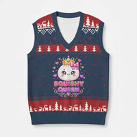 Squishy Queen Kawaii Glitter Dumpling Graphic V-Neck Knit Sweater Vest Cute Tiara Crown and Pink Bow