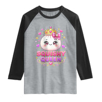 Squishy Queen Kawaii Glitter Dumpling Graphic Raglan Shirt Cute Tiara Crown and Pink Bow