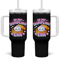 In My Dumpling Era Kawaii Pastel Graphic Tumbler With Handle Retro Groovy Glitter Bao Steamer Basket