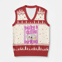 You Are A Glitter Dumpling Cute Preppy Pastel Graphic V-Neck Knit Sweater Vest Kawaii Pastel Pink Striped Food Quote
