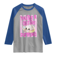 You Are A Glitter Dumpling Cute Preppy Pastel Graphic Raglan Shirt Kawaii Pastel Pink Striped Food Quote