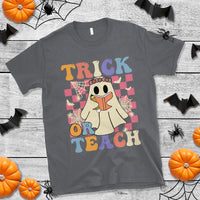 Halloween Teacher T Shirt Trick or Teach Retro Floral Ghost Funny Halloween Teacher - Wonder Print Shop