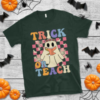 Halloween Teacher T Shirt Trick or Teach Retro Floral Ghost Funny Halloween Teacher - Wonder Print Shop