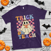 Halloween Teacher T Shirt Trick or Teach Retro Floral Ghost Funny Halloween Teacher - Wonder Print Shop