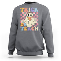 Halloween Teacher Sweatshirt Trick or Teach Retro Floral Ghost Funny Halloween Teacher - Wonder Print Shop