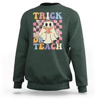 Halloween Teacher Sweatshirt Trick or Teach Retro Floral Ghost Funny Halloween Teacher - Wonder Print Shop