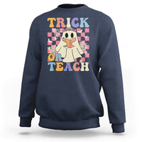 Halloween Teacher Sweatshirt Trick or Teach Retro Floral Ghost Funny Halloween Teacher - Wonder Print Shop