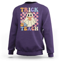 Halloween Teacher Sweatshirt Trick or Teach Retro Floral Ghost Funny Halloween Teacher - Wonder Print Shop