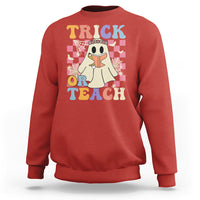 Halloween Teacher Sweatshirt Trick or Teach Retro Floral Ghost Funny Halloween Teacher - Wonder Print Shop