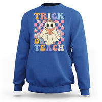 Halloween Teacher Sweatshirt Trick or Teach Retro Floral Ghost Funny Halloween Teacher - Wonder Print Shop
