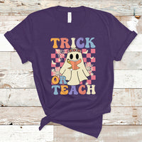 Halloween Teacher T Shirt Trick or Teach Retro Floral Ghost Funny Halloween Teacher - Wonder Print Shop