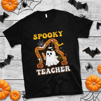 Halloween Teacher T Shirt Spooky Teacher Retro Rainbow Ghost Funny Halloween Teacher - Wonder Print Shop
