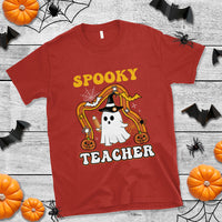 Halloween Teacher T Shirt Spooky Teacher Retro Rainbow Ghost Funny Halloween Teacher - Wonder Print Shop