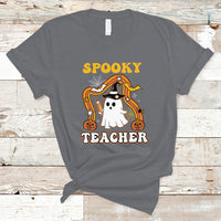 Halloween Teacher T Shirt Spooky Teacher Retro Rainbow Ghost Funny Halloween Teacher - Wonder Print Shop