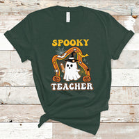 Halloween Teacher T Shirt Spooky Teacher Retro Rainbow Ghost Funny Halloween Teacher - Wonder Print Shop