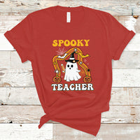 Halloween Teacher T Shirt Spooky Teacher Retro Rainbow Ghost Funny Halloween Teacher - Wonder Print Shop
