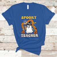 Halloween Teacher T Shirt Spooky Teacher Retro Rainbow Ghost Funny Halloween Teacher - Wonder Print Shop