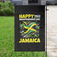 Happy Jamaican Independence Day 1962 Graphic Garden Flag Jamaica Waving Flag and Palm Trees Caribbean Pride