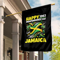 Happy Jamaican Independence Day 1962 Graphic Garden Flag Jamaica Waving Flag and Palm Trees Caribbean Pride