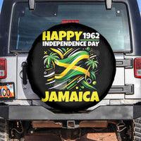 Happy Jamaican Independence Day 1962 Graphic Spare Tire Cover Jamaica Waving Flag and Palm Trees Caribbean Pride