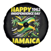 Happy Jamaican Independence Day 1962 Graphic Spare Tire Cover Jamaica Waving Flag and Palm Trees Caribbean Pride