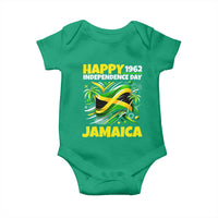 Happy Jamaican Independence Day 1962 Graphic Baby Onesie Jamaica Waving Flag and Palm Trees Caribbean Pride