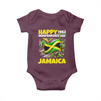 Happy Jamaican Independence Day 1962 Graphic Baby Onesie Jamaica Waving Flag and Palm Trees Caribbean Pride