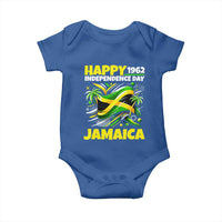 Happy Jamaican Independence Day 1962 Graphic Baby Onesie Jamaica Waving Flag and Palm Trees Caribbean Pride