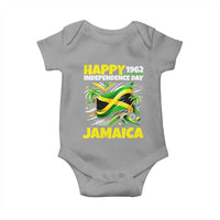 Happy Jamaican Independence Day 1962 Graphic Baby Onesie Jamaica Waving Flag and Palm Trees Caribbean Pride
