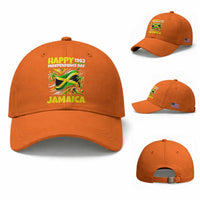Happy Jamaican Independence Day 1962 Graphic Baseball Cap Jamaica Waving Flag and Palm Trees Caribbean Pride