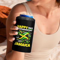 Happy Jamaican Independence Day 1962 Graphic 4 in 1 Can Cooler Tumbler Jamaica Waving Flag and Palm Trees Caribbean Pride