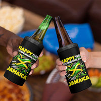 Happy Jamaican Independence Day 1962 Graphic 4 in 1 Can Cooler Tumbler Jamaica Waving Flag and Palm Trees Caribbean Pride