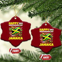 Happy Jamaican Independence Day 1962 Graphic Ceramic Ornament Jamaica Waving Flag and Palm Trees Caribbean Pride
